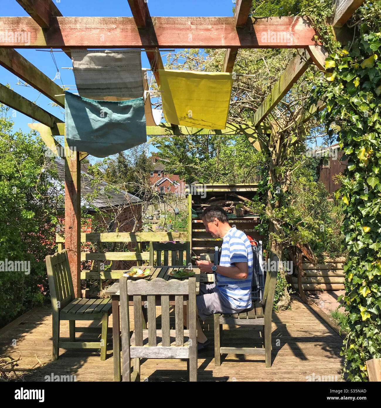 Lunch al fresco during lockdown - Smartphone Captured Stock Image