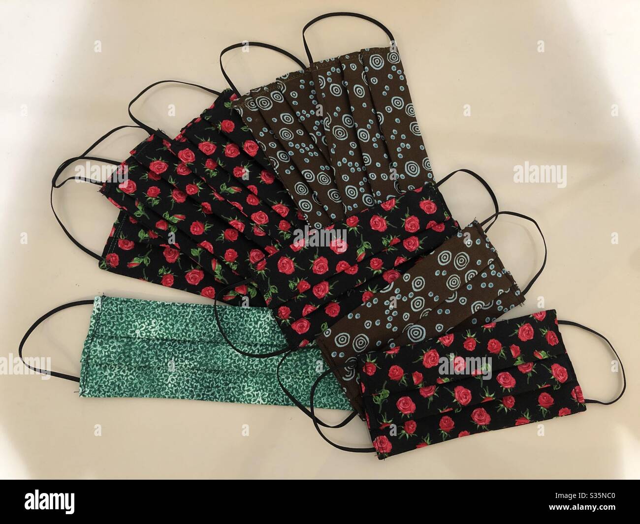 Homemade non surgical designer cloth masks for COVID19 use. - Smartphone Captured Stock Image