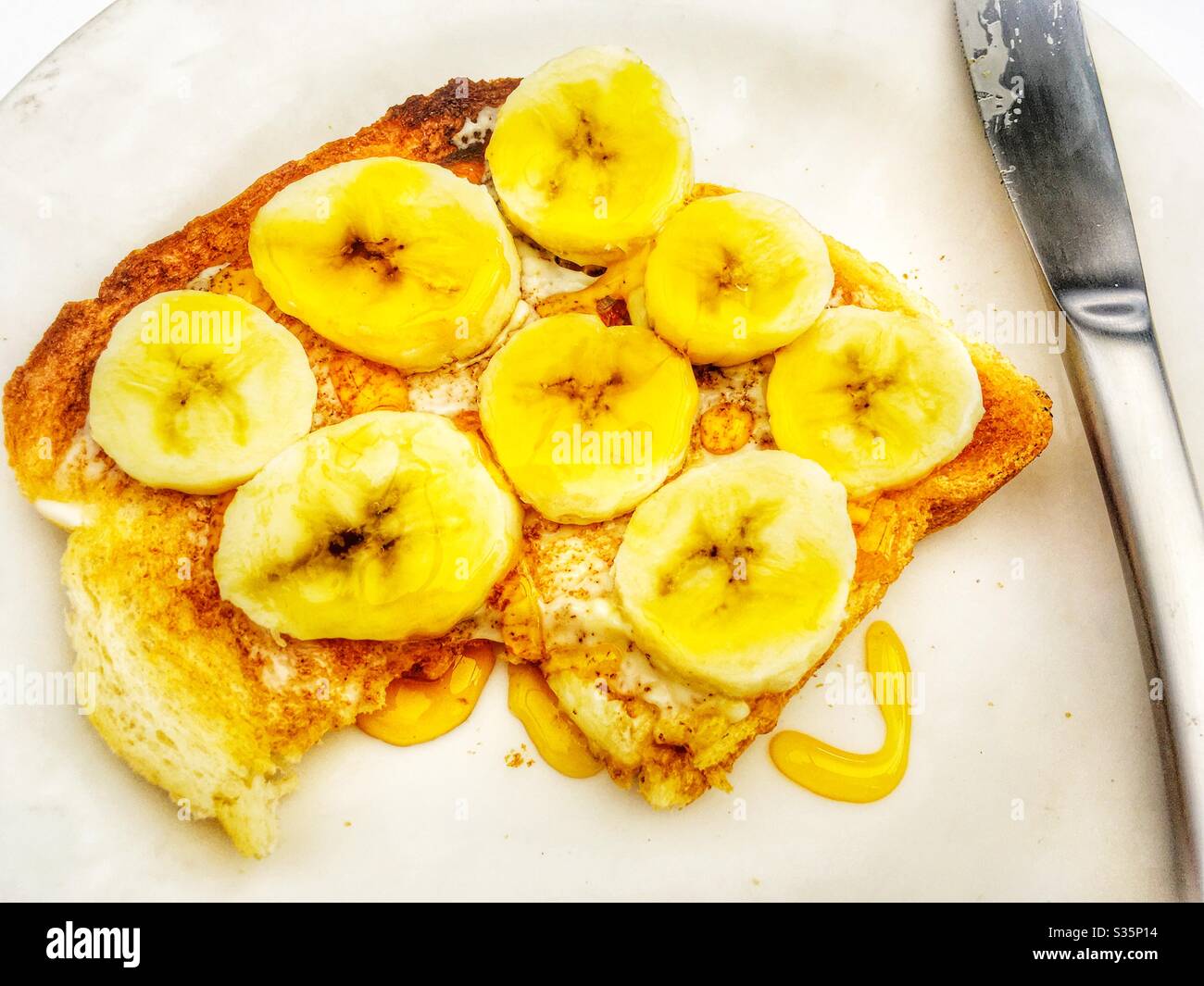 Banana on toast with honey - Smartphone Captured Stock Image