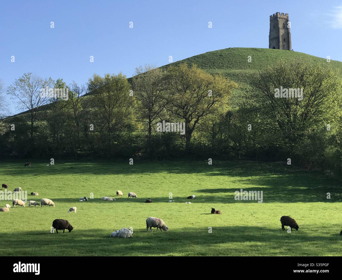 Glastonbury Tor in beautiful sunshine - Smartphone Captured Stock Image