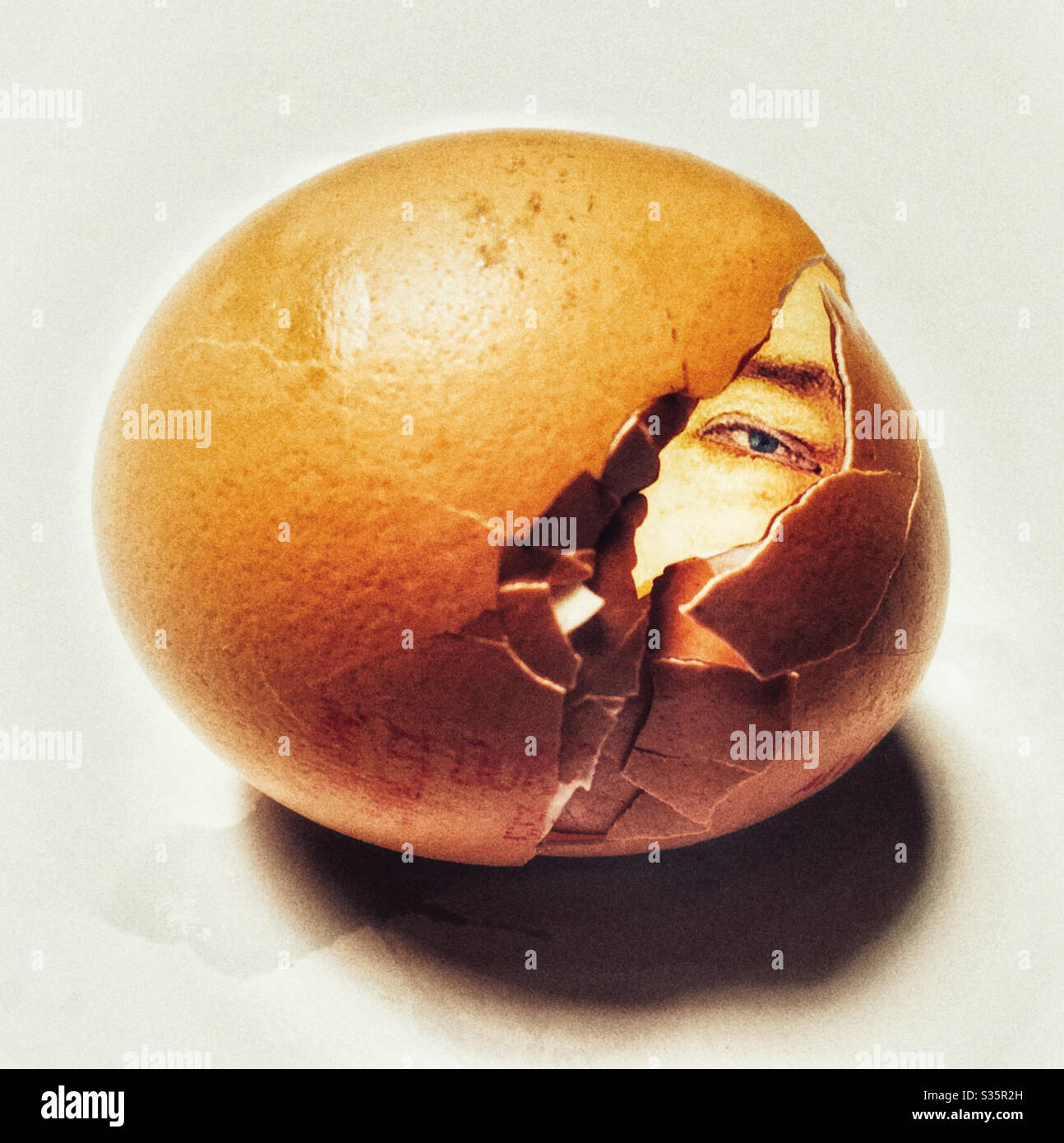 Eye peering out of an eggshell - Smartphone Captured Stock Image