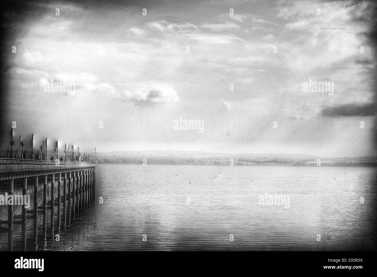Black and White photograph of Torquay seafront in Devon in England UK Stock Photo