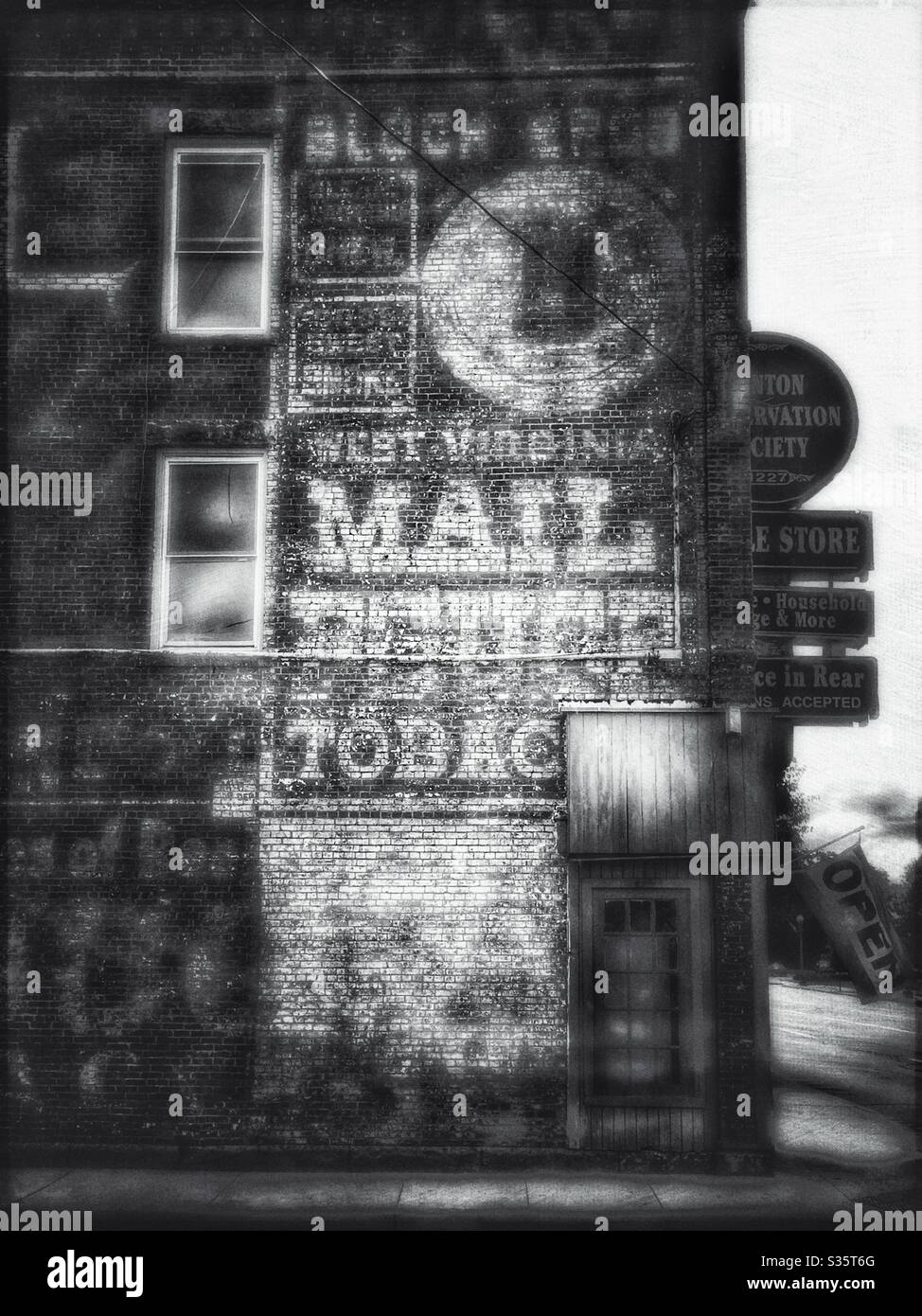 Black and white Mail Pouch advertisement on a brick building in Canton ...