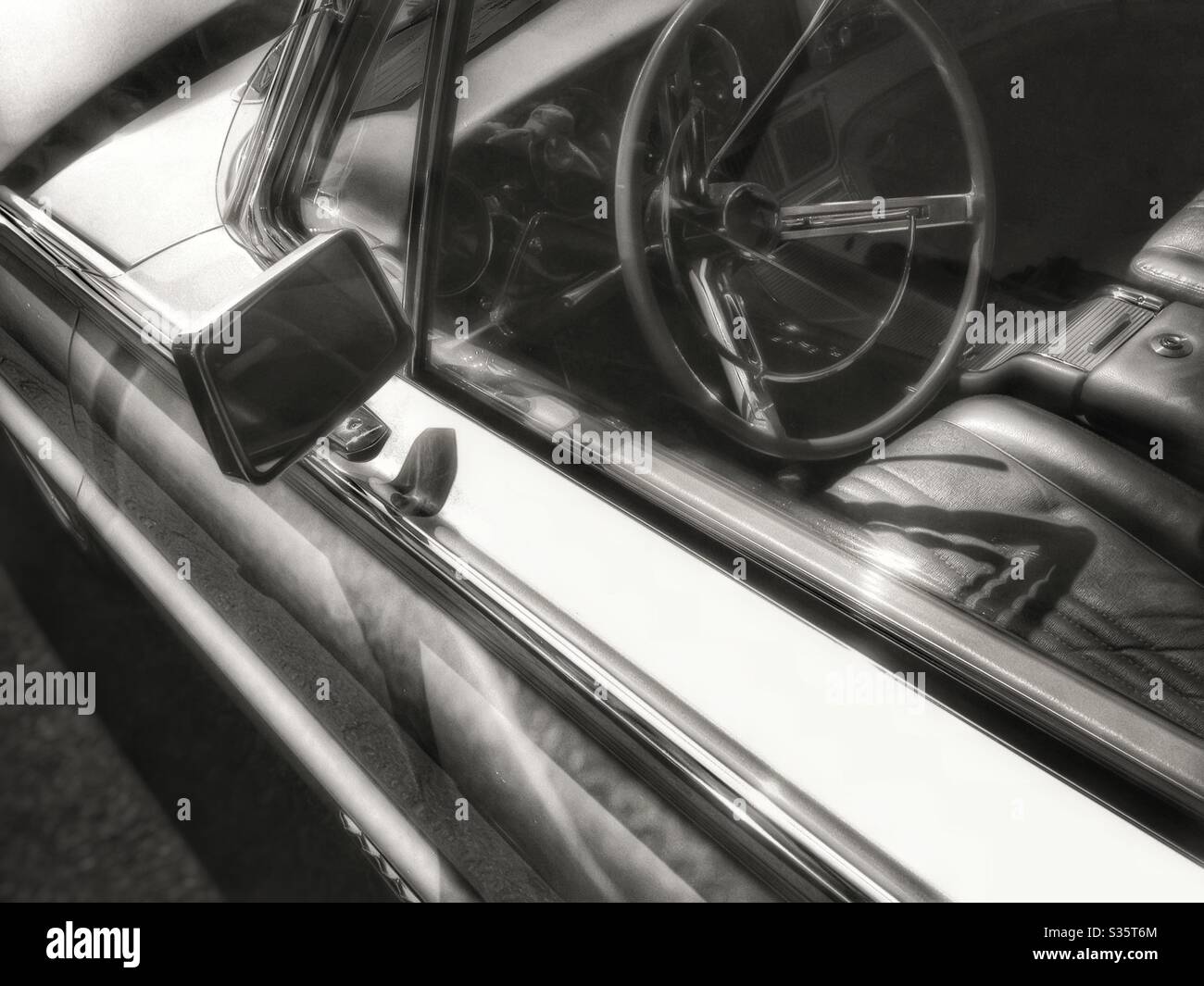 Classic car driver’s side door and dashboard - Smartphone Captured Stock Image