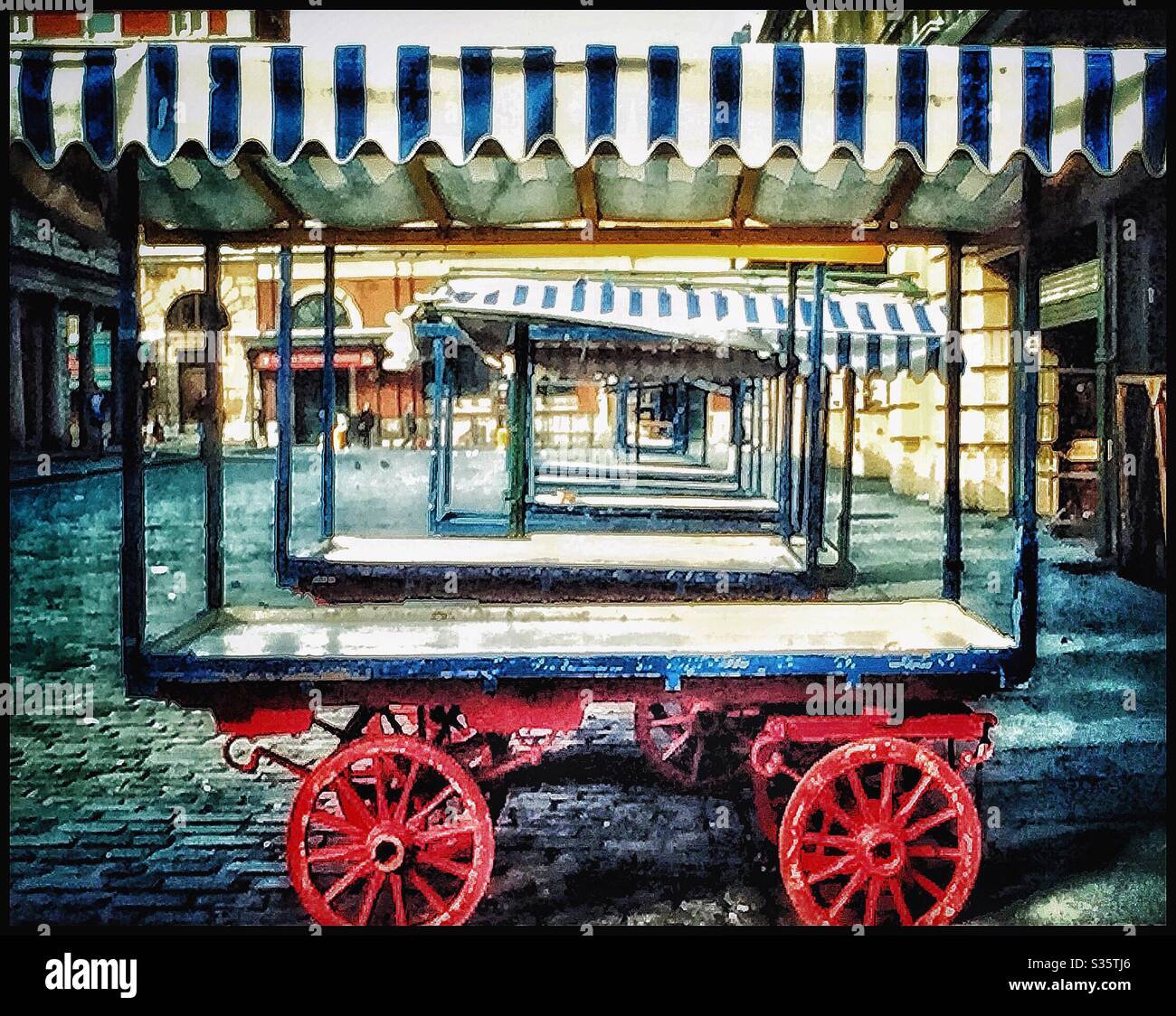 Covent Garden handcarts in the early 1980’s, London. - Smartphone Captured Stock Image