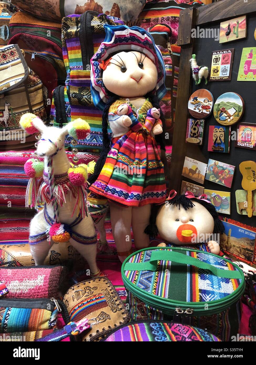 Colourful handcrafted souvenirs for sale in Salta, Argentina Stock