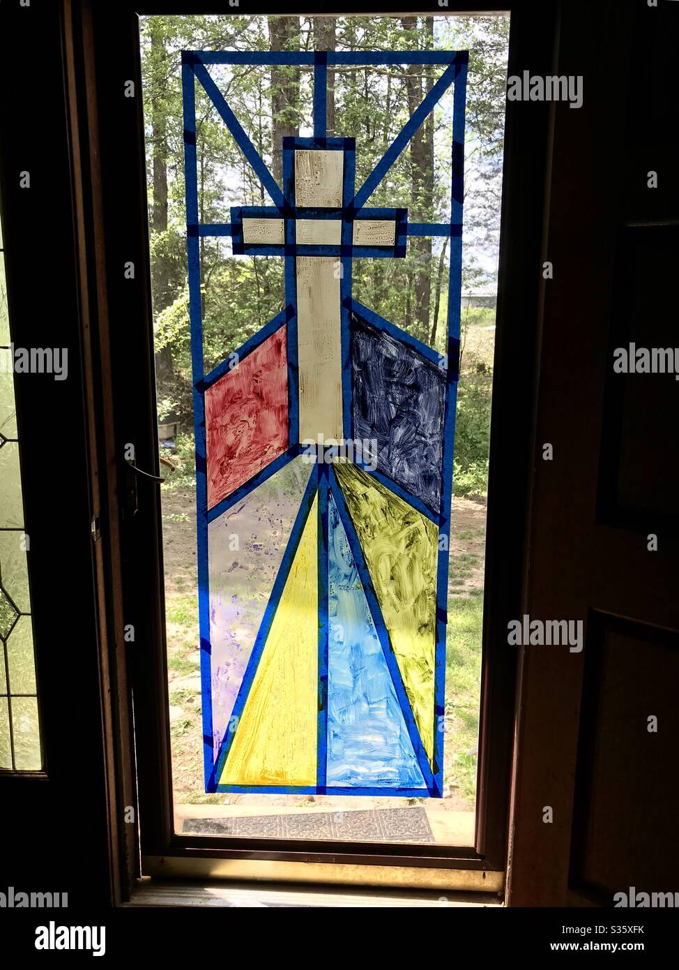 Easter door design- beginning to paint - Smartphone Captured Stock Image