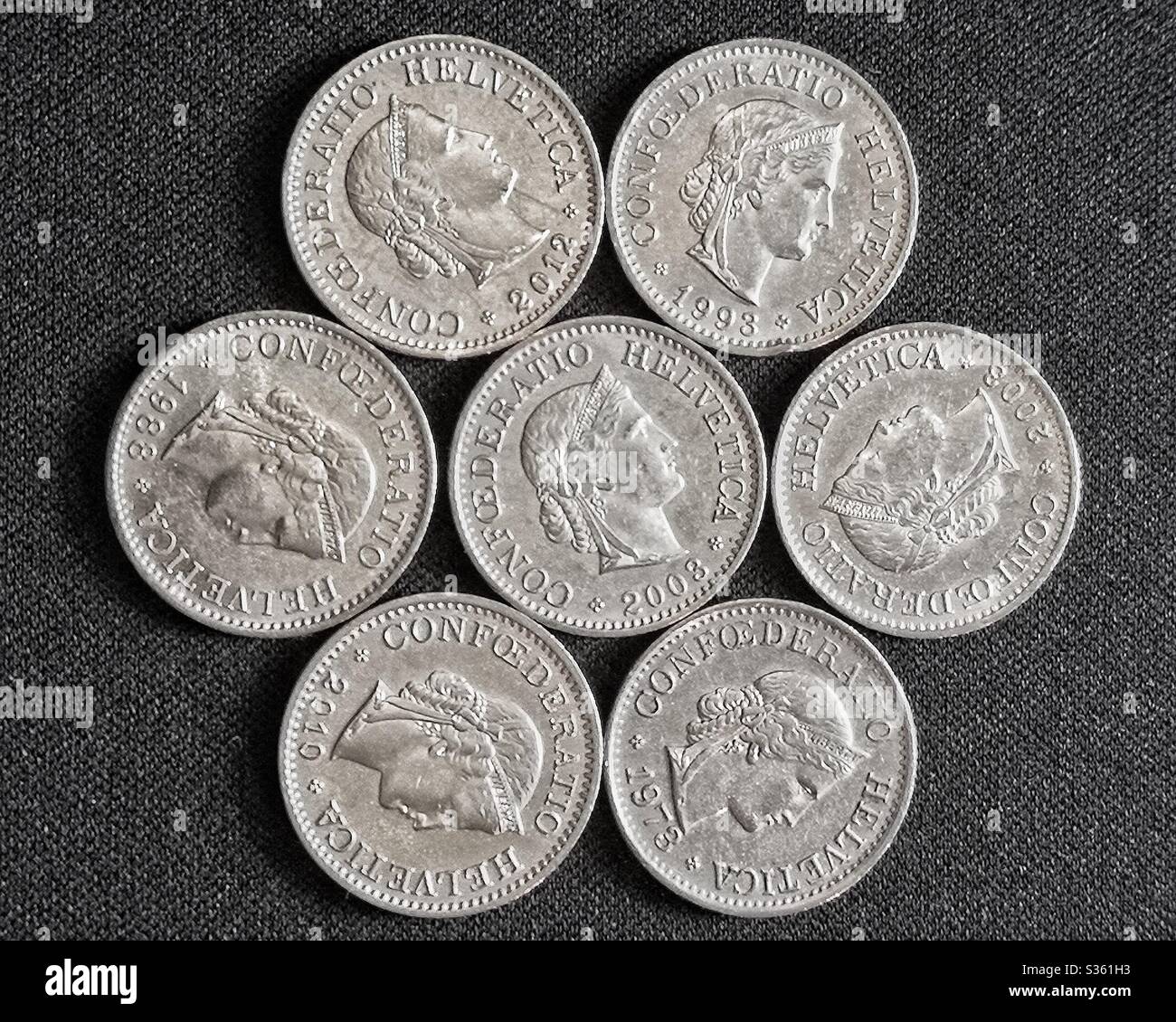Swiss 10 centime coins Stock Photo