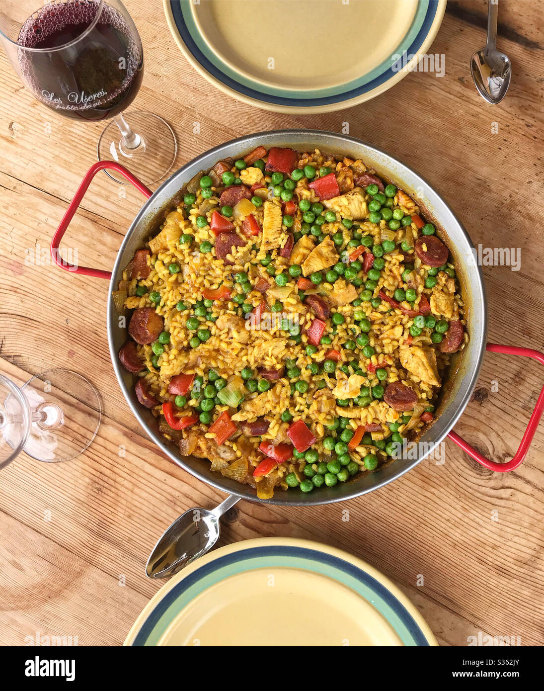 Chicken and chorizo paella Stock Photo Alamy