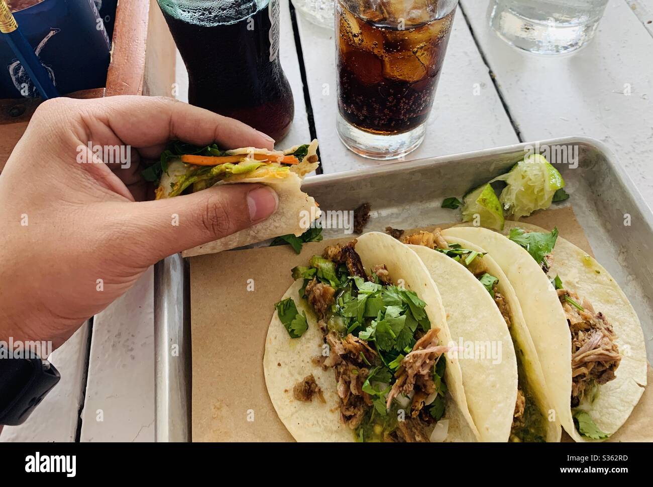 Delicious tacos with a soft drink Stock Photo Alamy