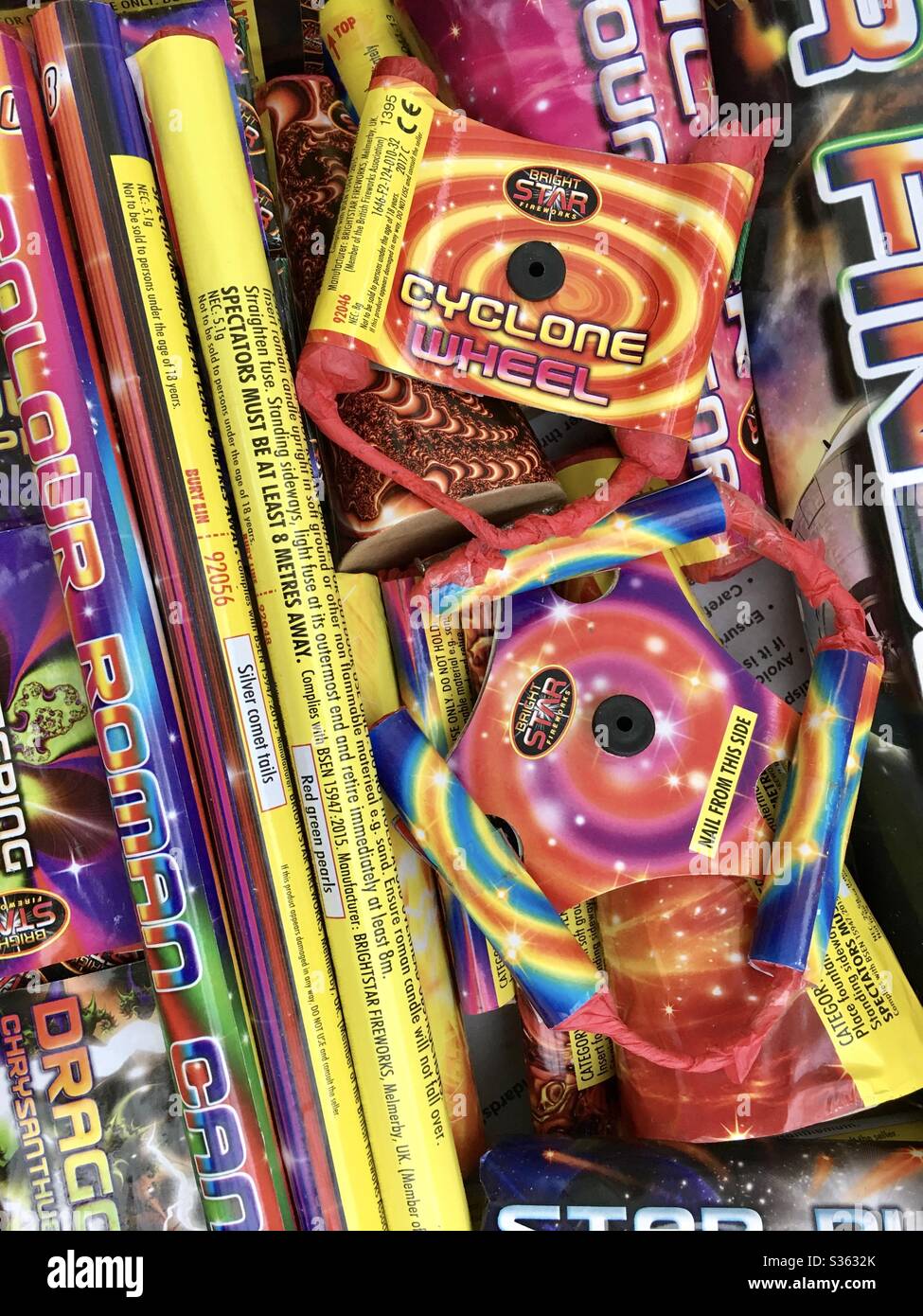 Box of fireworks ready for bonfire night - Smartphone Captured Stock Image