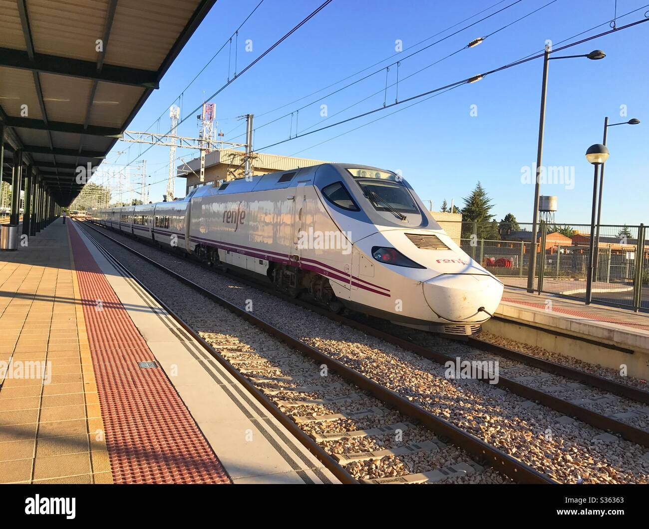 AVE high speed train in the station. Leon, Spain. - Smartphone Captured Stock Image