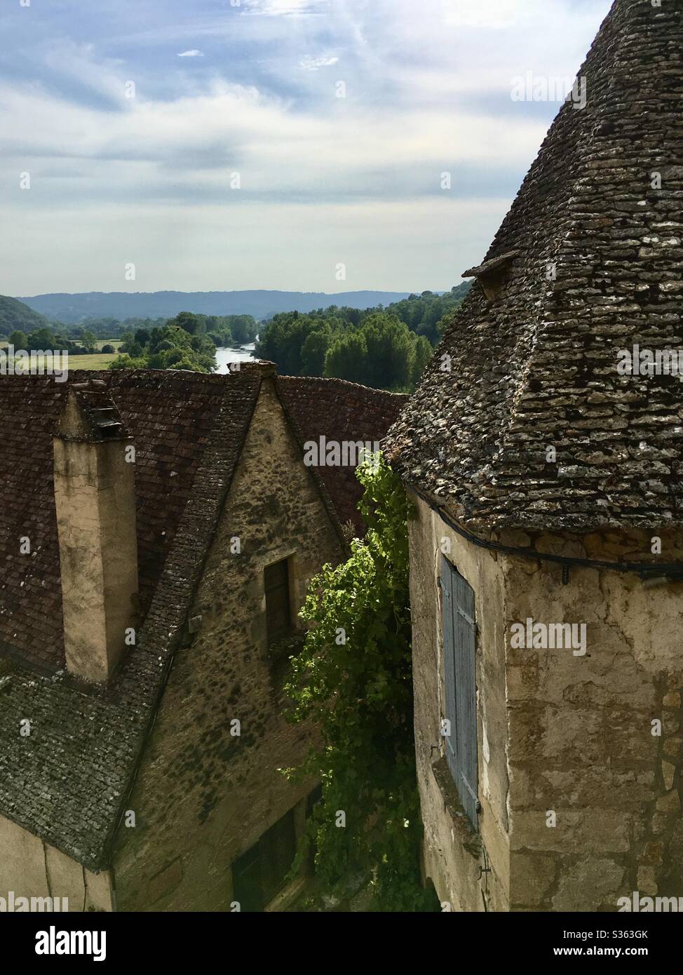 Old Medieval Village in the Dordogne Region in the South of France, with the Dordogne River in the background. - Smartphone Captured Stock Image
