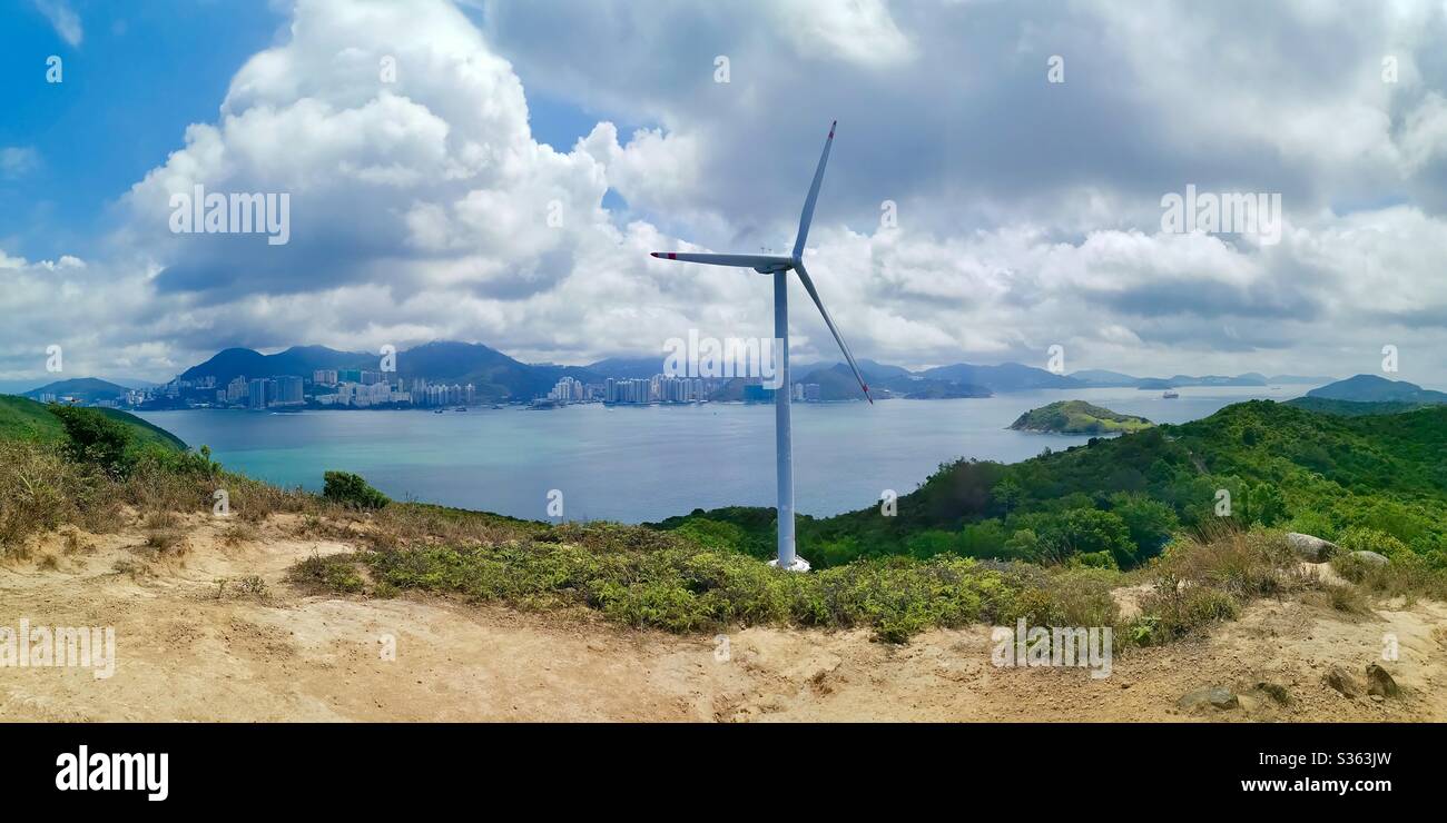 Lamma winds - A wind turbine on Lamma island in Hong Kong. Stock Photo