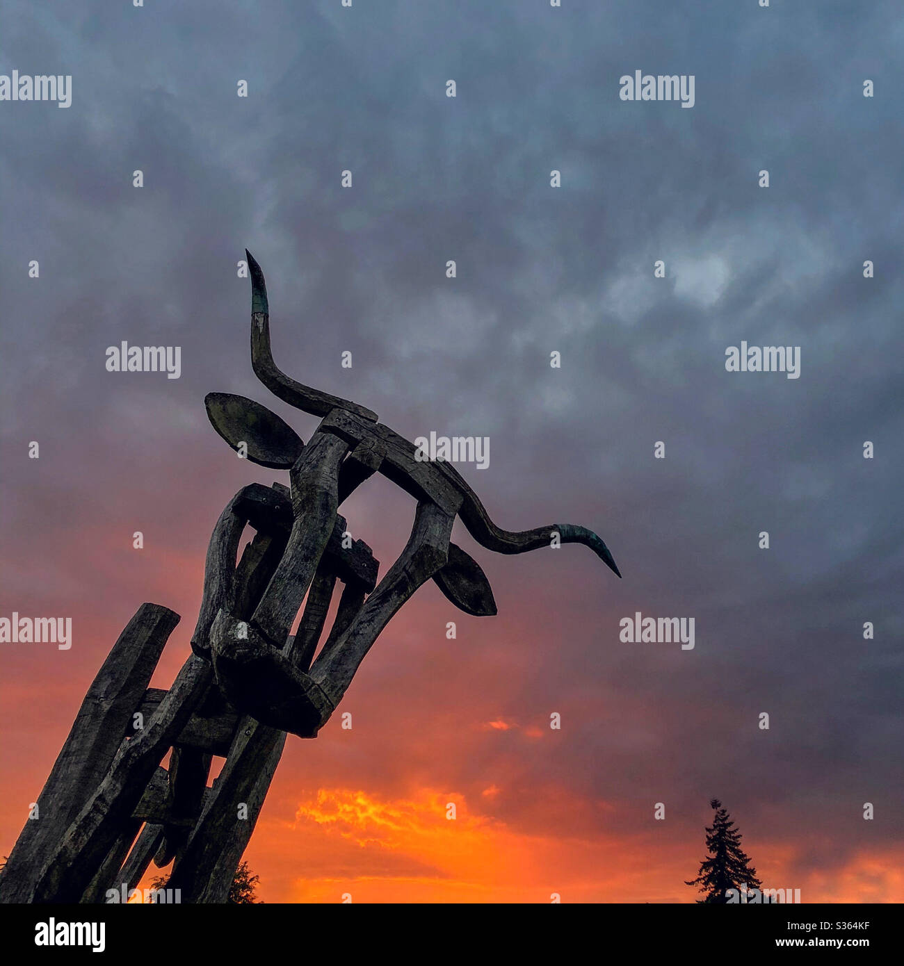 Big bull, small tree. - Smartphone Captured Stock Image