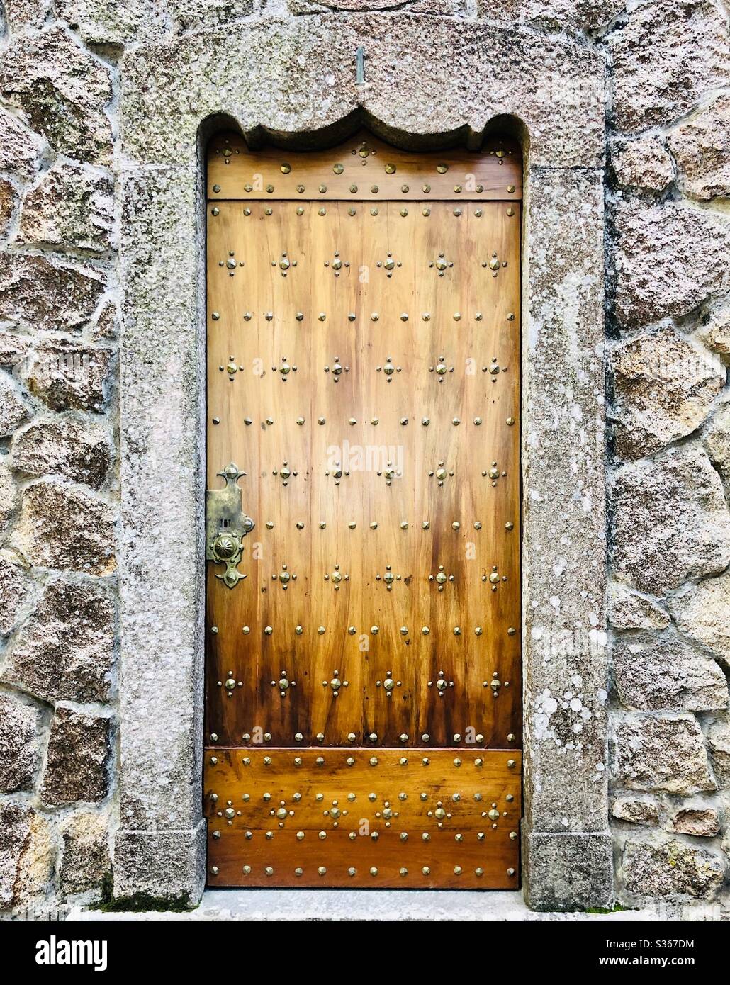 Old vintage closed door of a christian temple Stock Photo