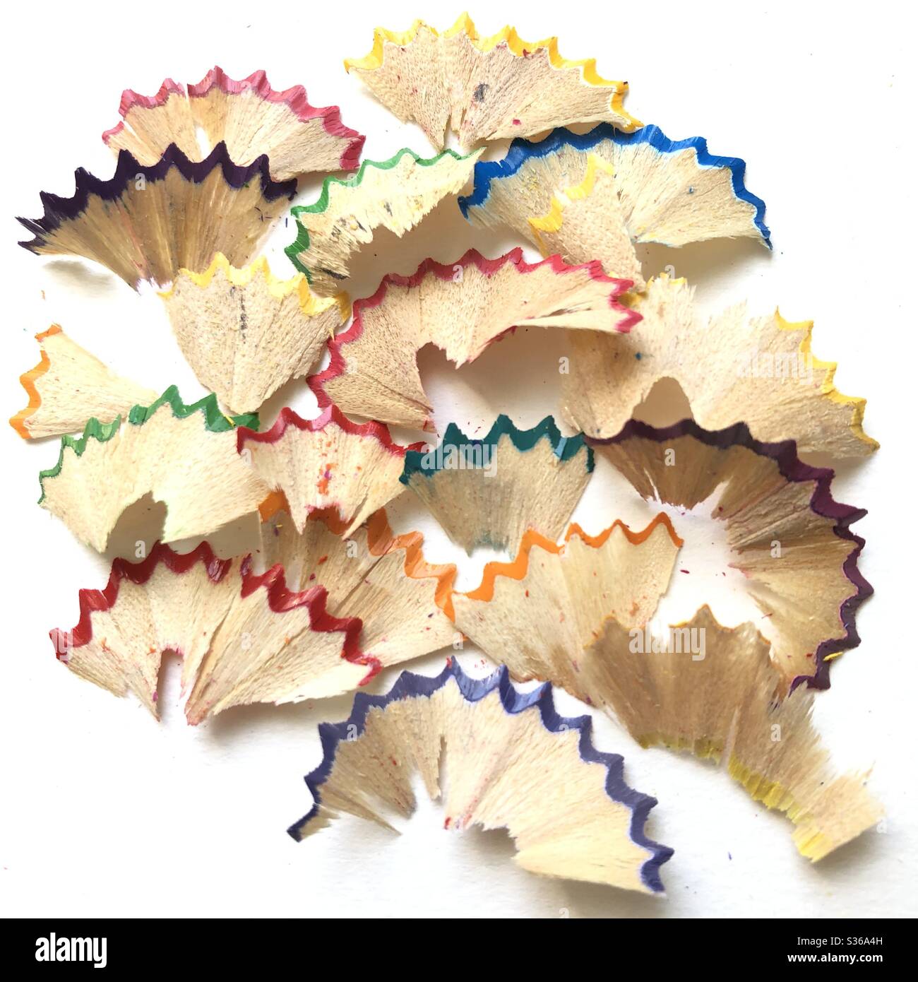 Colored pencil notches on White background - Smartphone Captured Stock Image