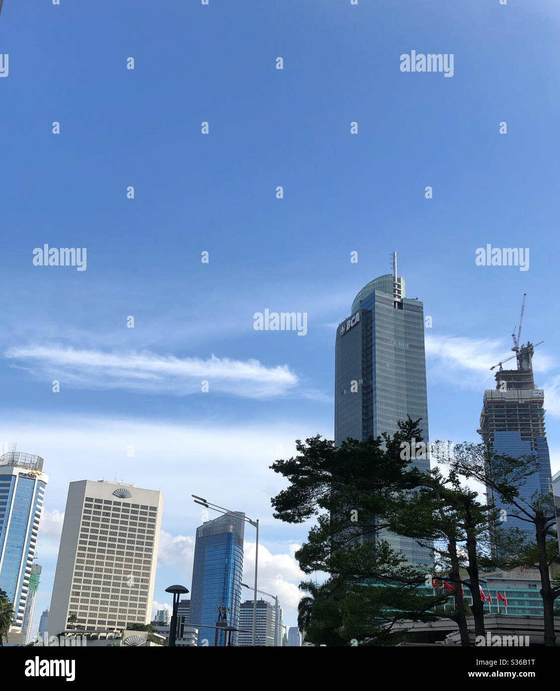 A clear blue sky of Jakarta, Indonesia. Stock Photo