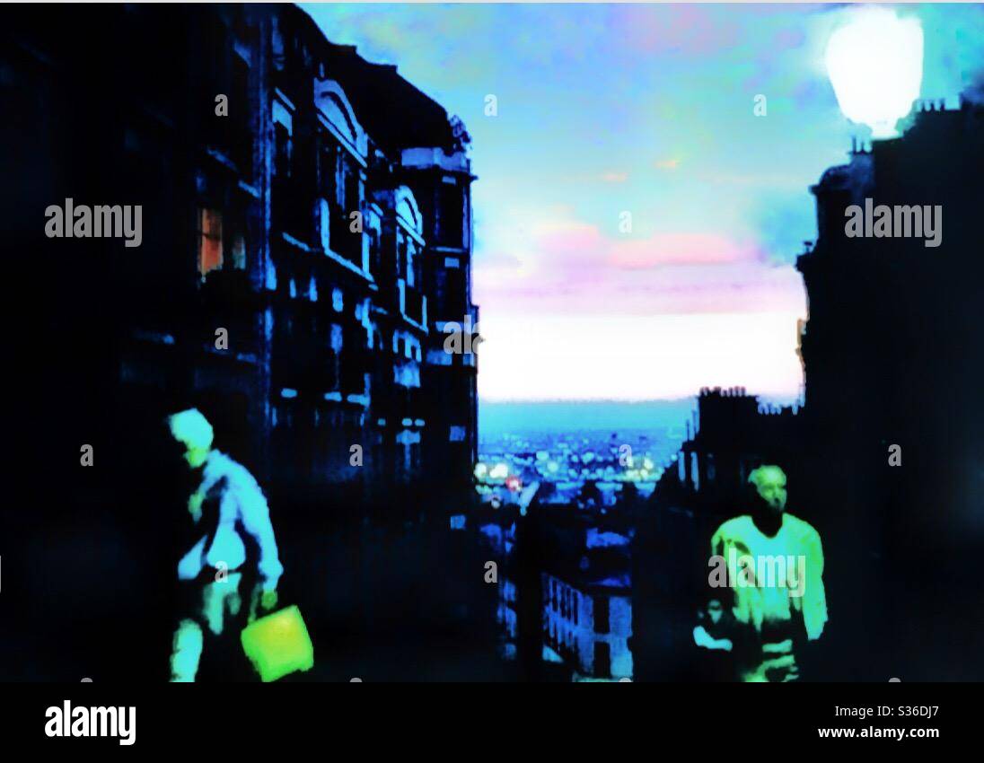 Montmartre area of Paris at night - Smartphone Captured Stock Image