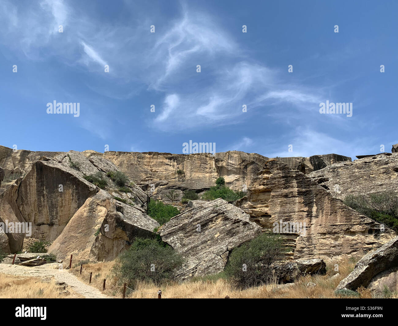 Rock Art Cultural Landscape in Gobustan, Azerbaijan. This is a UNESCO World Heritage Site. Stock Photo