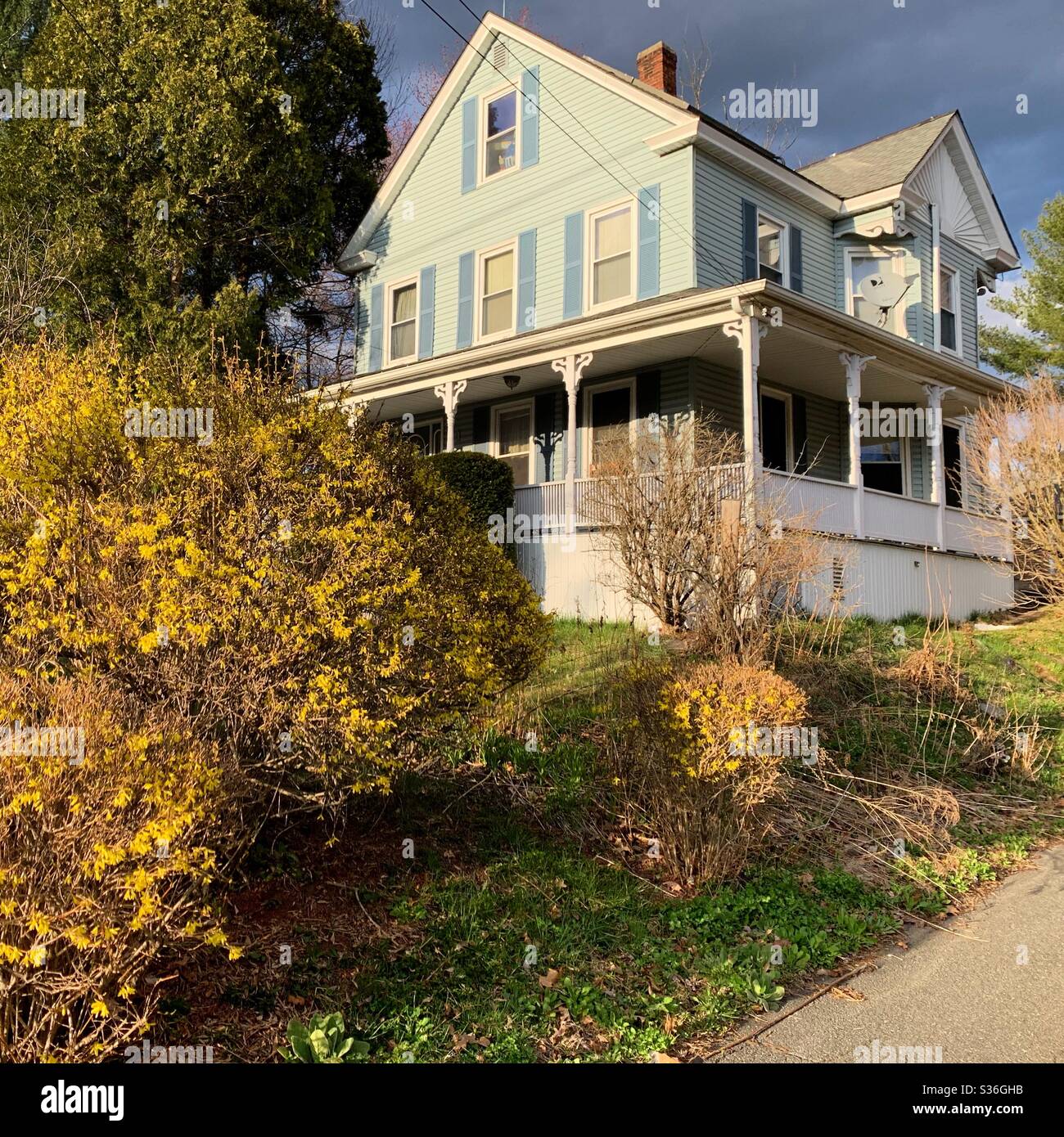 Springtime view of a home in Greenfield, Massachusetts, United States - Smartphone Captured Stock Image