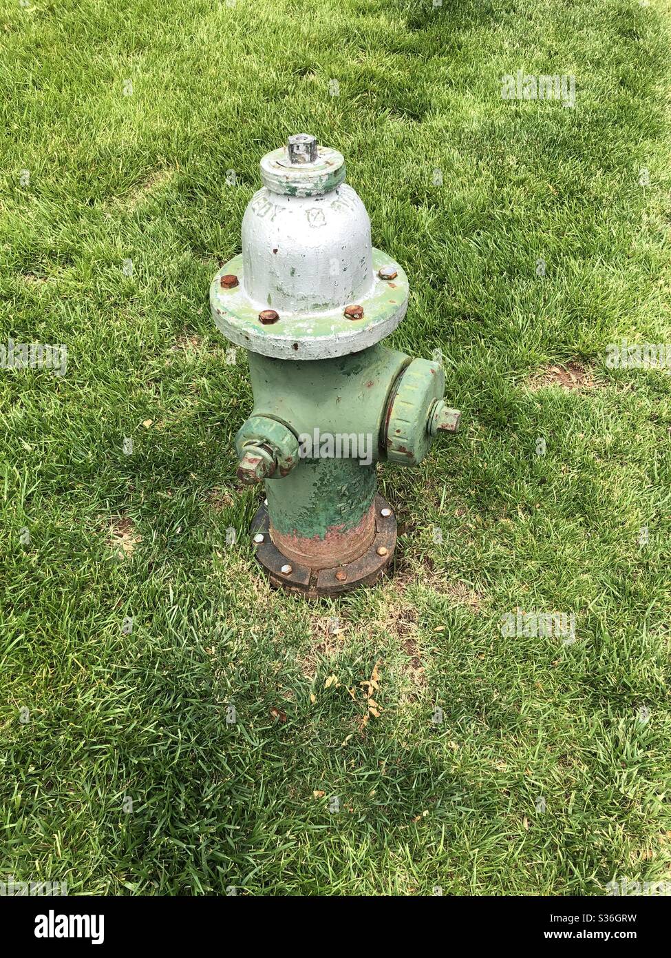 Green fire hydrant Stock Photo