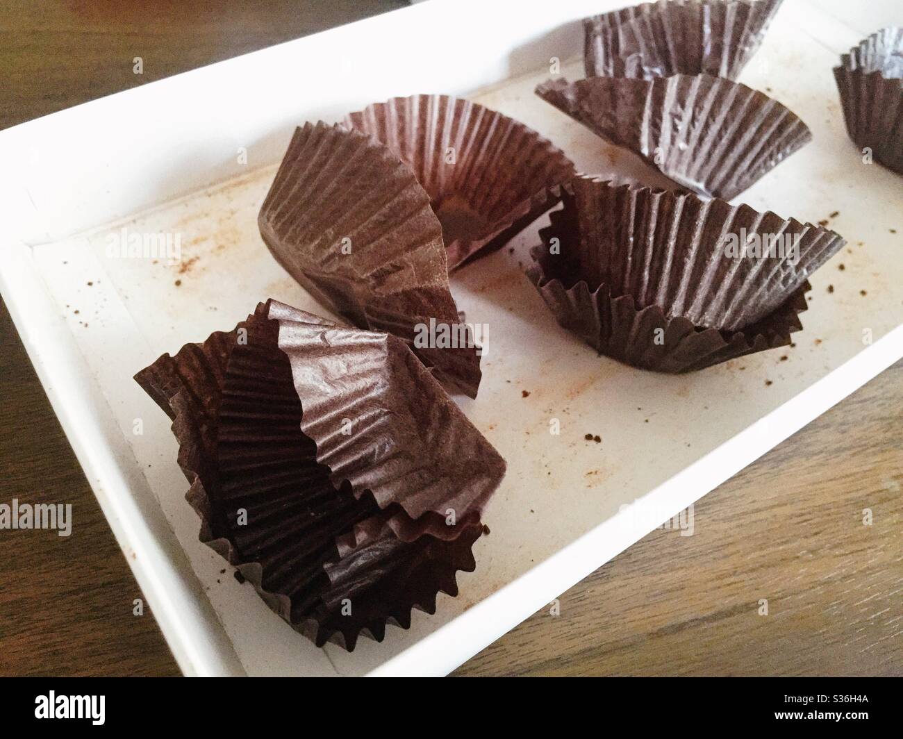 Close up of candy wrappers in a chocolate box. - Smartphone Captured Stock Image