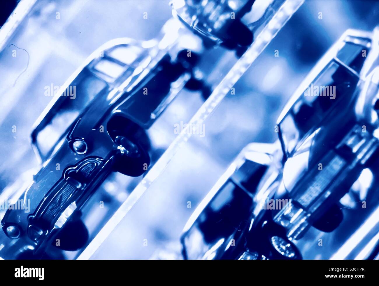 Model car collection display retro vintage tonal - Smartphone Captured Stock Image