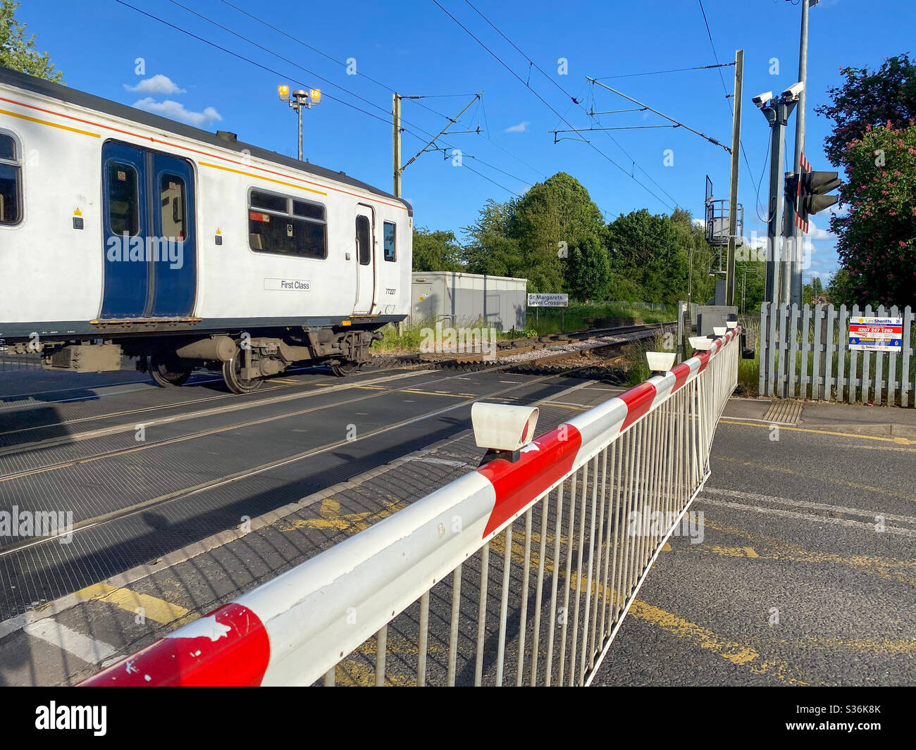 Commuter train in the countryside Stock Photo
