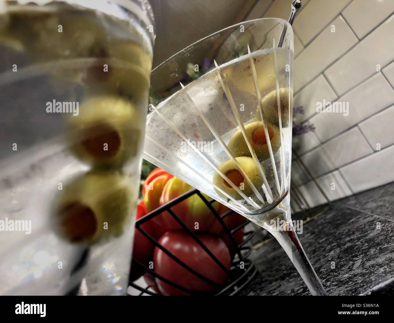 Bone dry martinis up with olives! Stock Photo