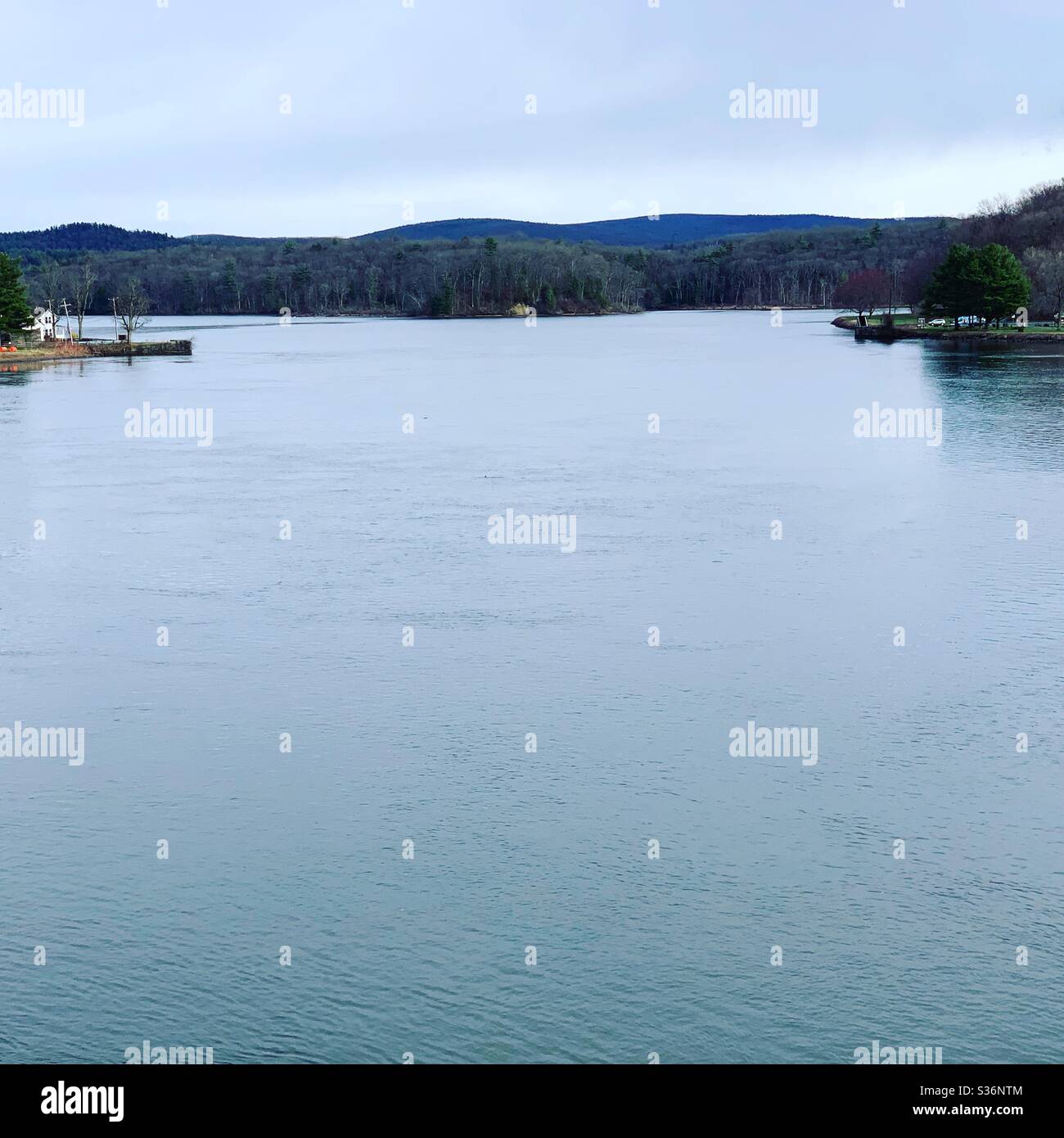 The Connecticut River viewed from the village of Turners Falls, Montague, Massachusetts, United States - Smartphone Captured Stock Image
