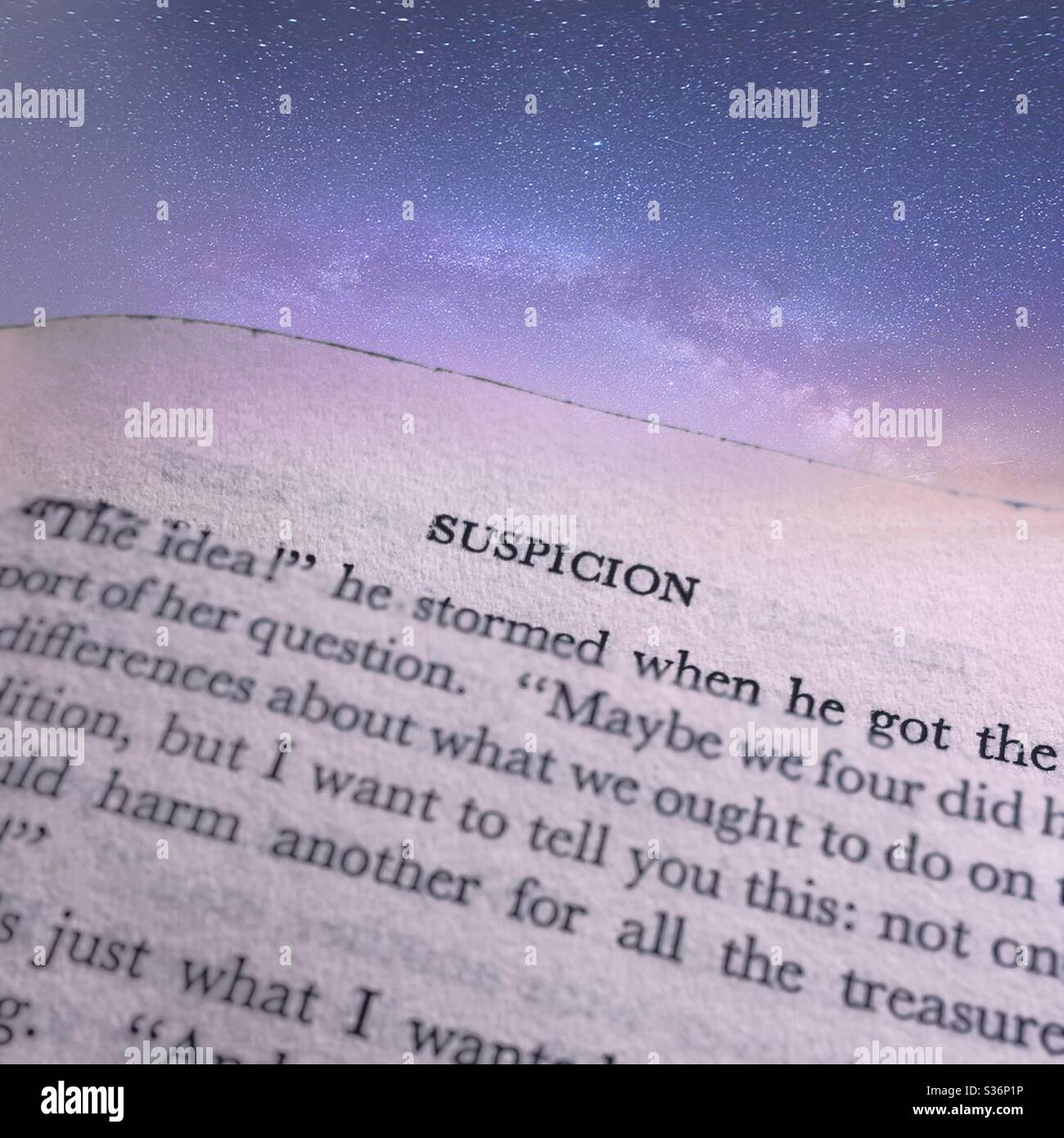 Close up of a page of a Nancy drew vintage mystery book from the 1940s, suspicion, USA - Smartphone Captured Stock Image