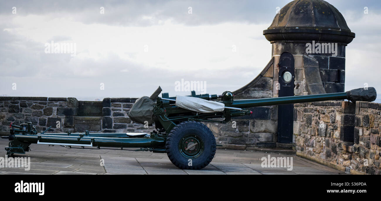 Photo of an army weapon used during war. Placed on top of a palace in United Kingdom - Smartphone Captured Stock Image