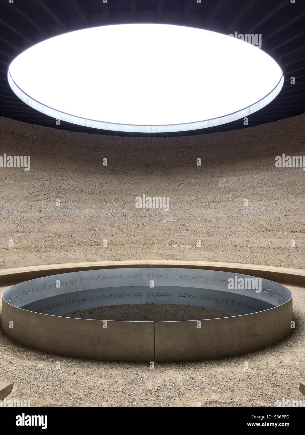 Writ in water, circular sculpture at Runnymede - Smartphone Captured Stock Image