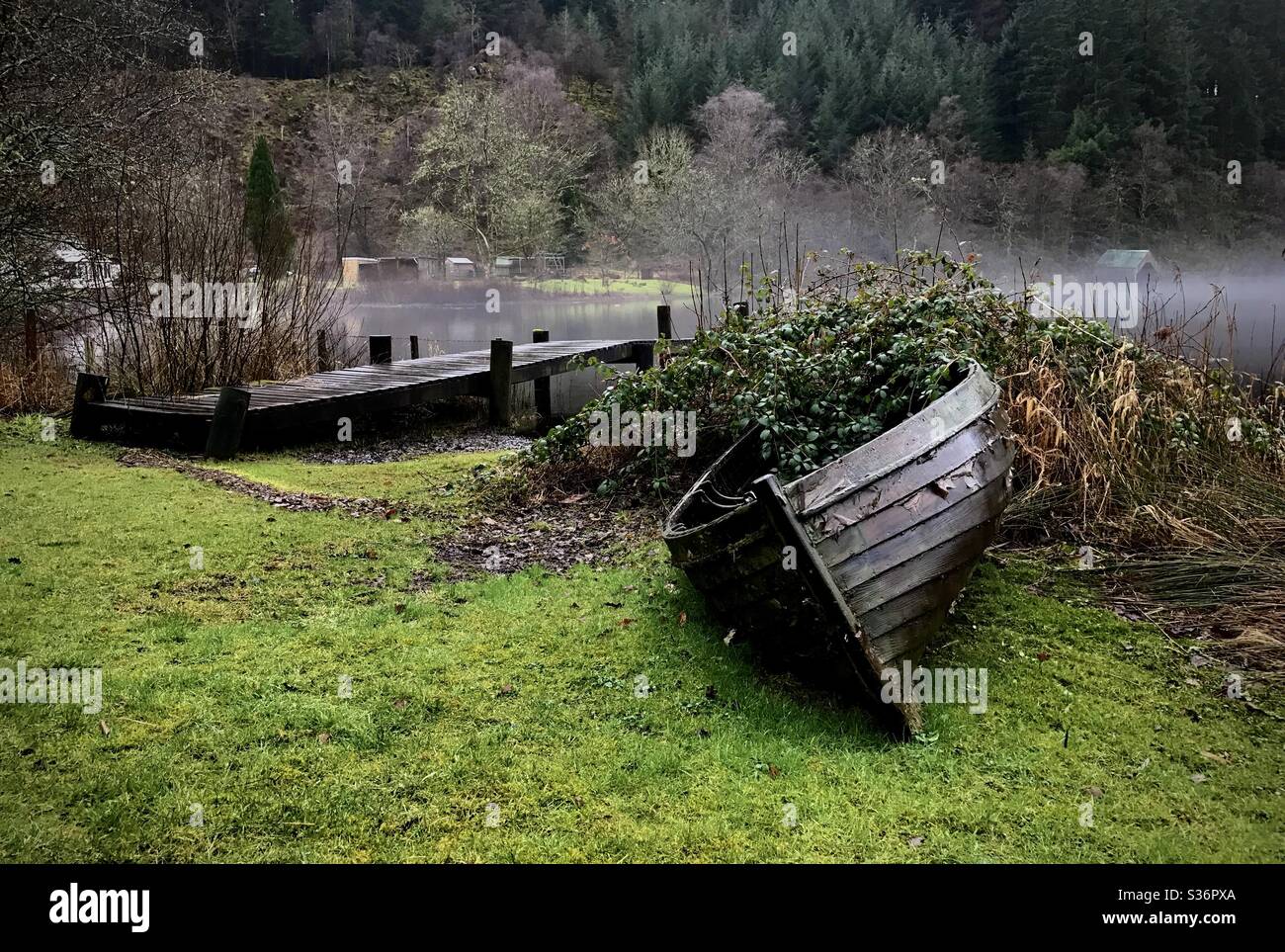 Misty Loch Ard, Loch Lomond and Trossachs National Park, Scotland. - Smartphone Captured Stock Image