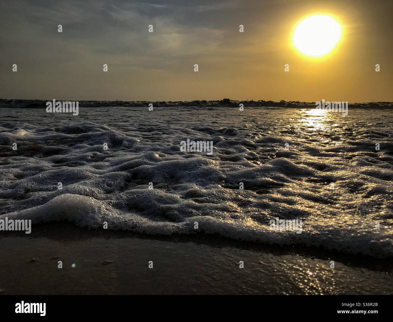 Sunset during lockdown days at Juhu Beach in mumbai, India. - Smartphone Captured Stock Image