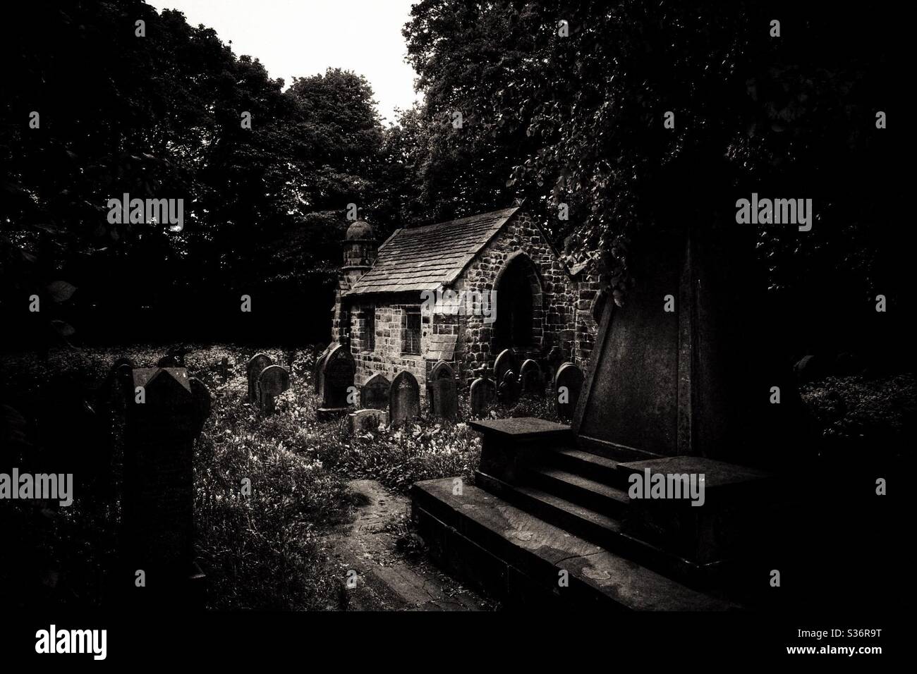 Moody Cemetery Monochrome - Smartphone Captured Stock Image