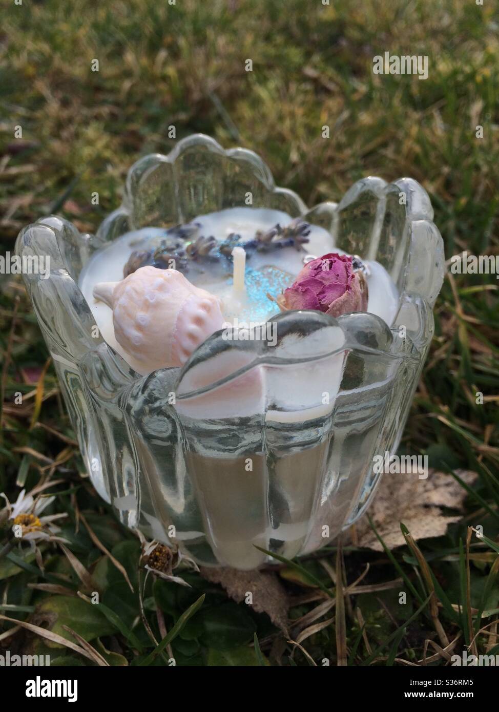 Hand-made concrete candles with dried flowers, scented soy wax vegan candles  Stock Photo - Alamy