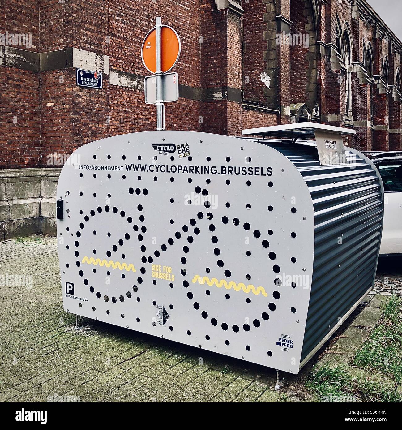 Public secure locker for bicycles, Brussels, Belgium. - Smartphone Captured Stock Image