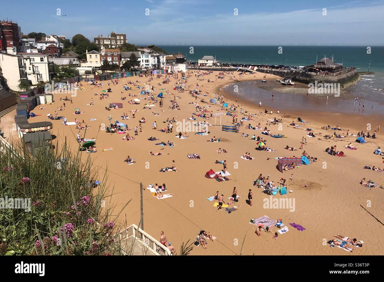 Viking Bay in Broadstairs on a summers day in lockdown - Smartphone Captured Stock Image