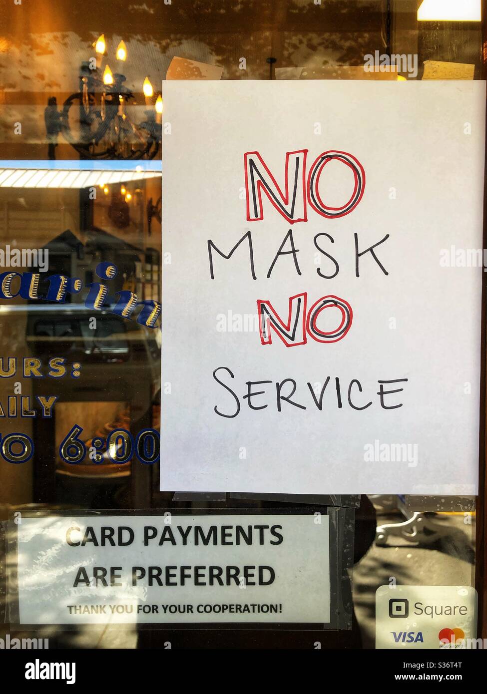 No Mask No Service in Berkeley, California. - Smartphone Captured Stock Image