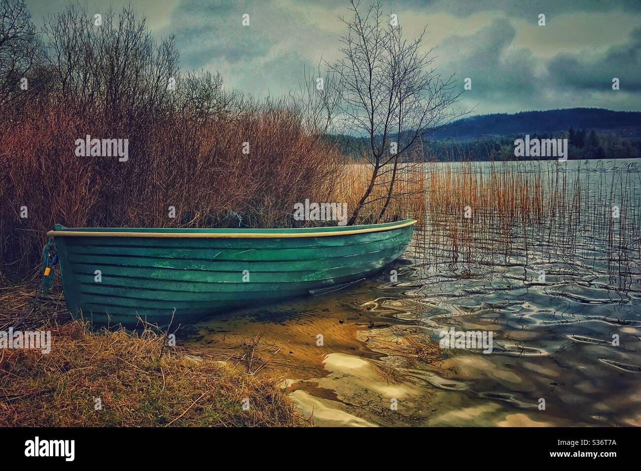 Abandoned boat on Loch Ard, Scotland. - Smartphone Captured Stock Image