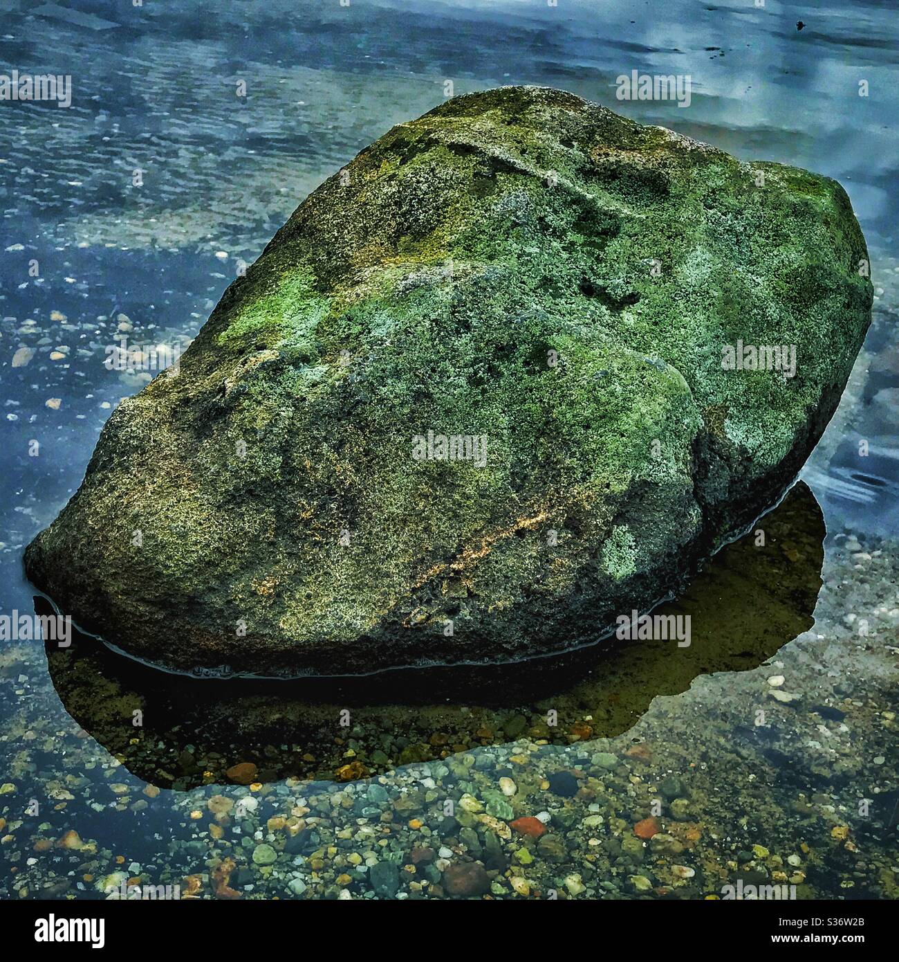Boulder in Loch Ard, Scotland. - Smartphone Captured Stock Image