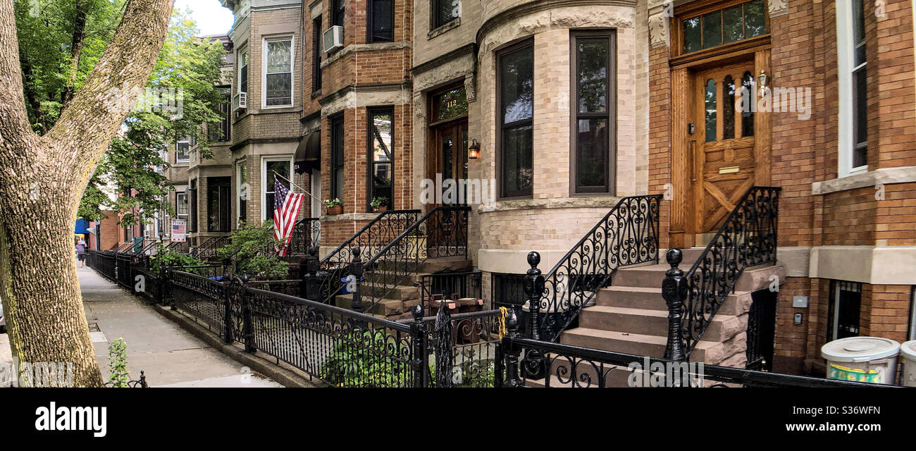Typical Brooklyn townhouses facades in South Park Slope Stock Photo