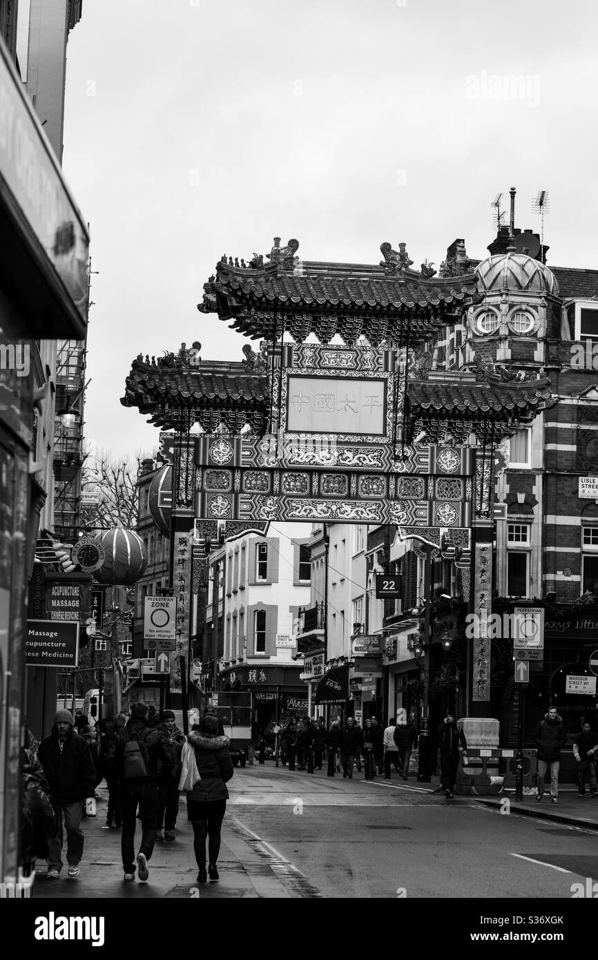 Walk through the streets of China town in London Stock Photo