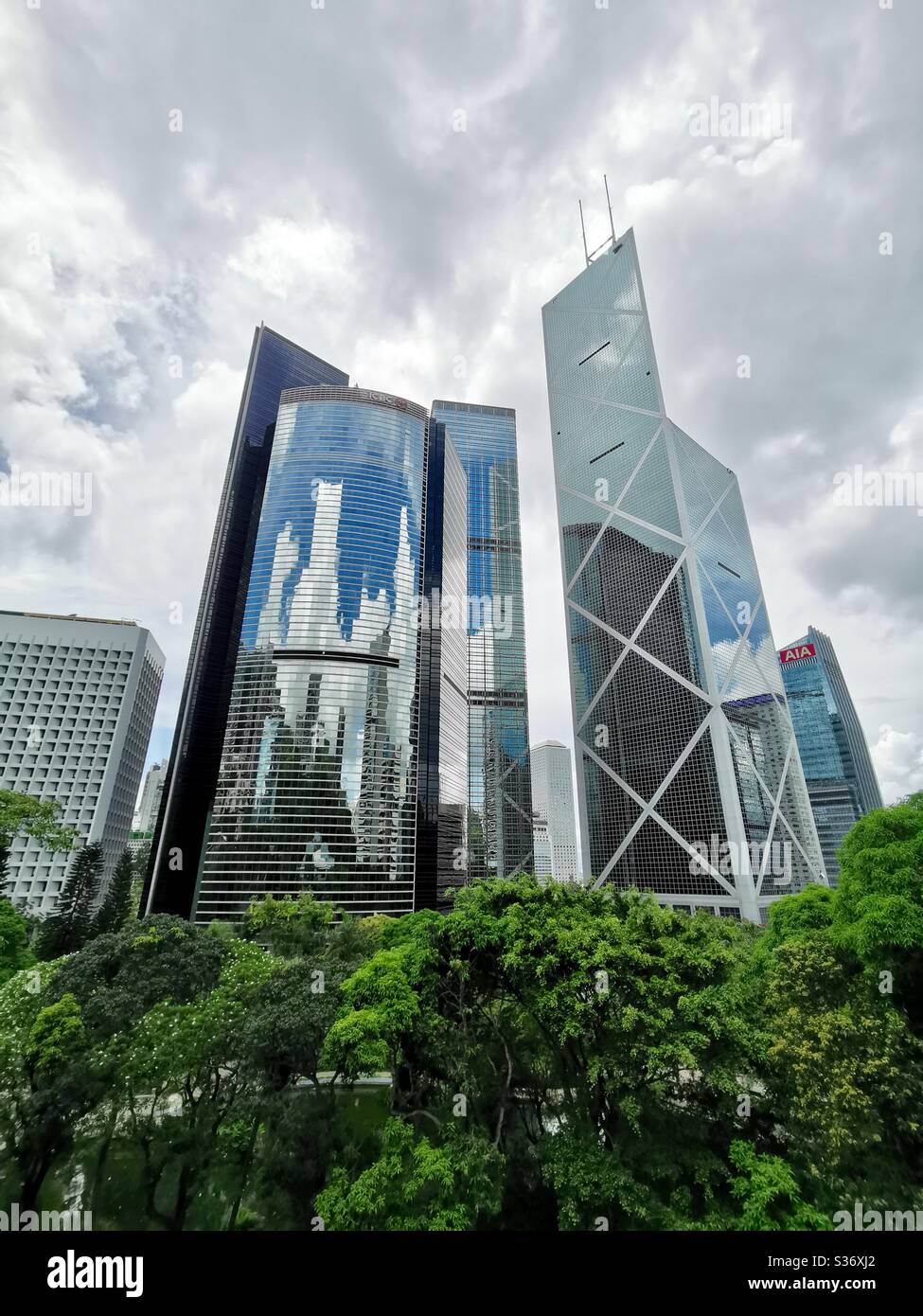 Skyscrapers in Hong Kong seen from the Hong Kong Park. - Smartphone Captured Stock Image