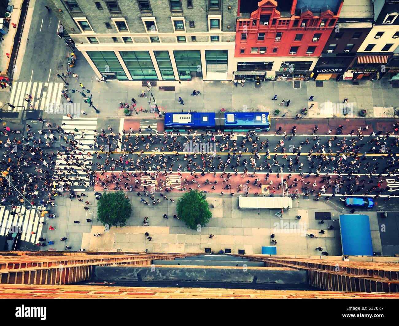 During the first week of June, black lives matter protest proceeded throughout New York City in a peaceful manner, 2020, NYC, USA - Smartphone Captured Stock Image