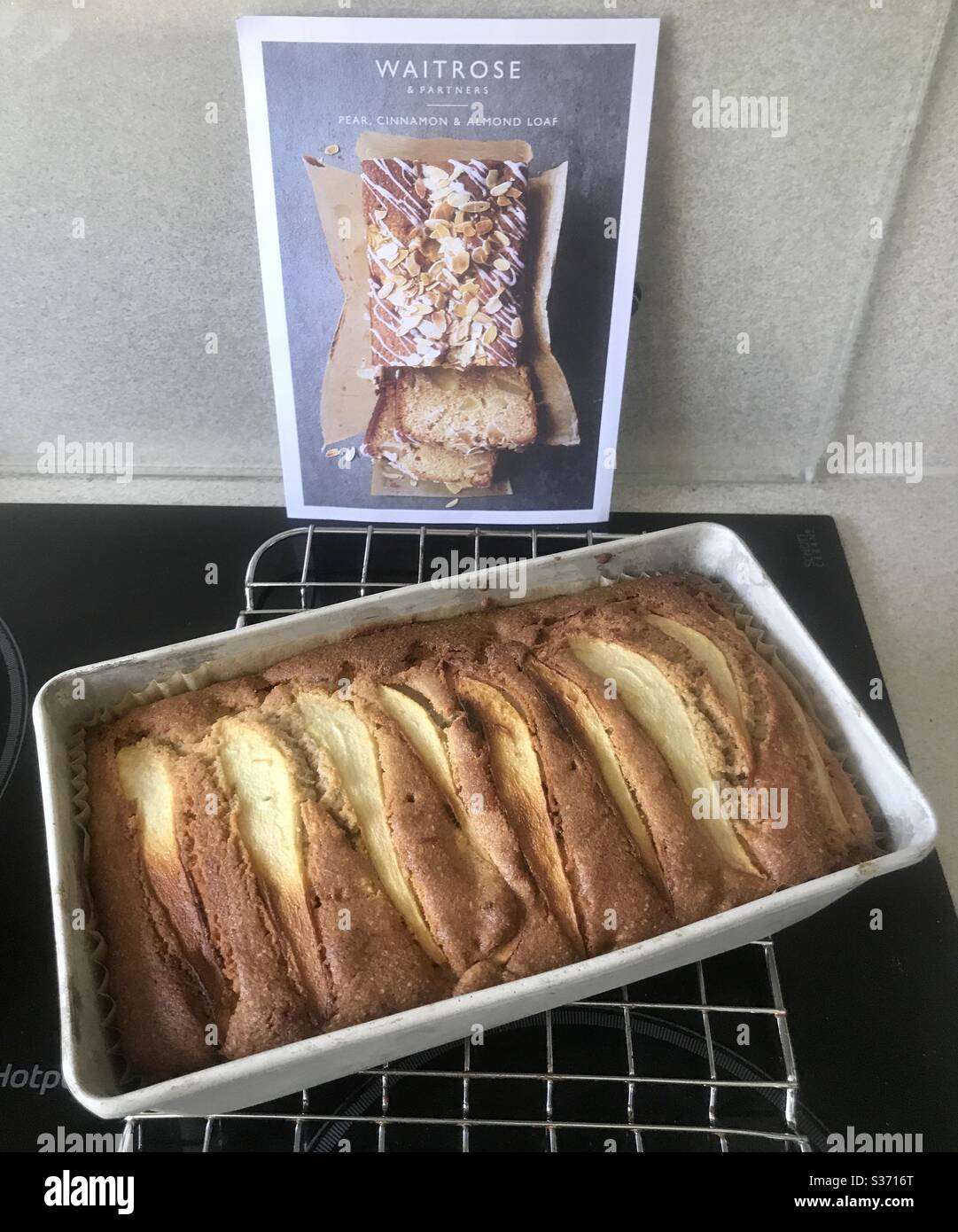 Home baking- pear, cinnamon and almond loaf Stock Photo