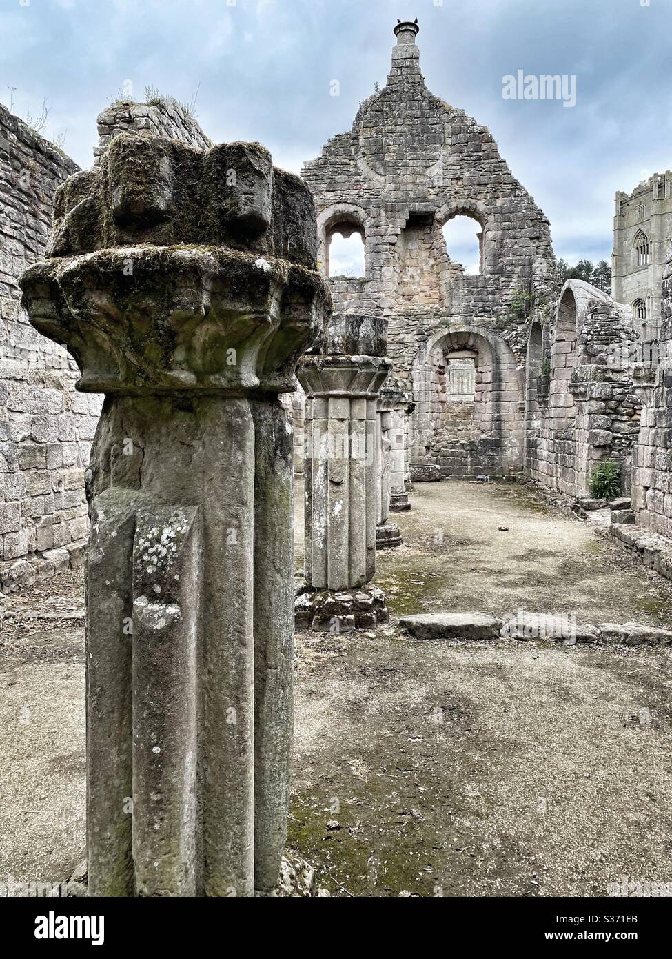 Ruins at Fountains abbey, National Trust property near Harrogate Stock