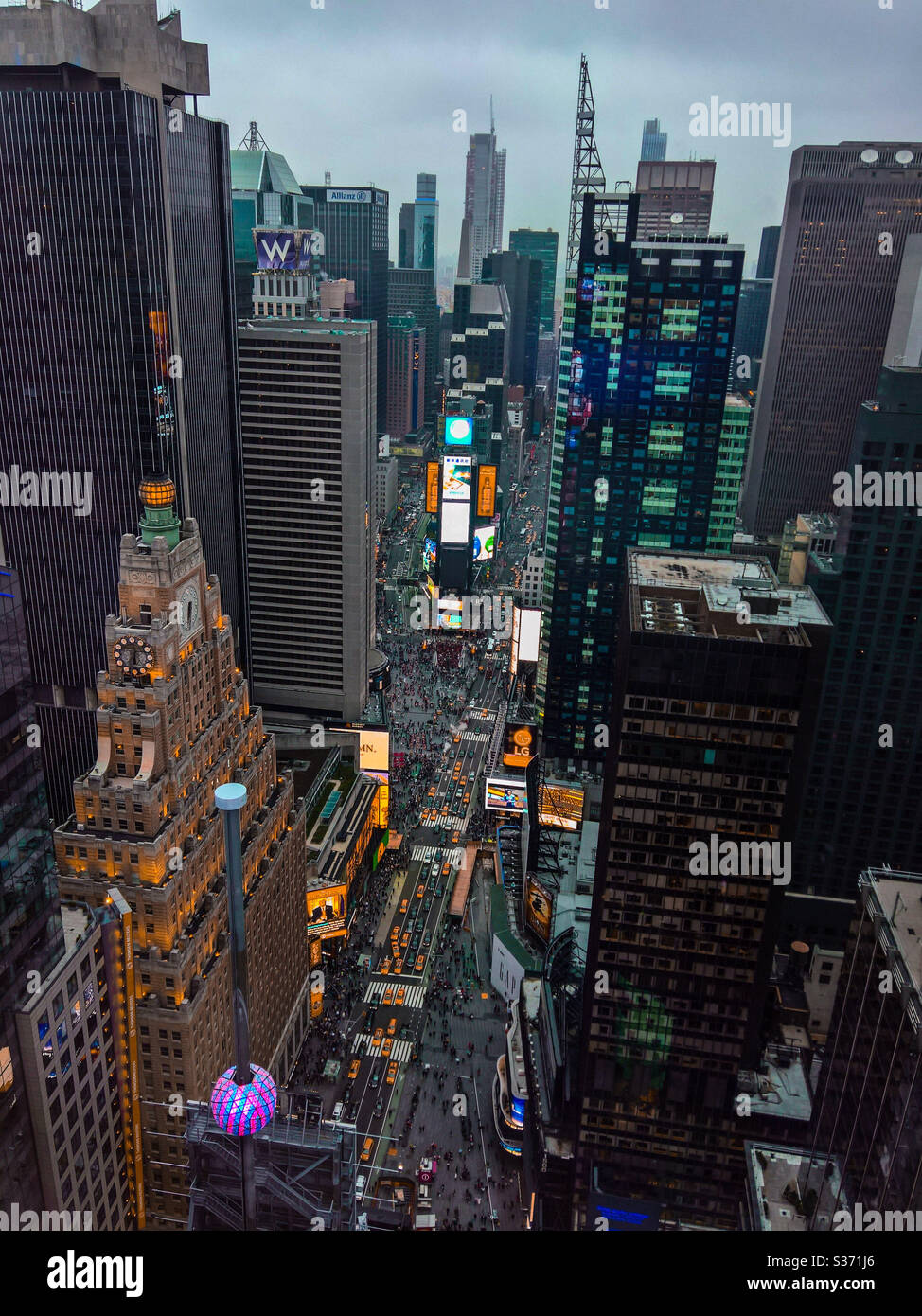 Times Square and Midtown Manhattan building density from above Stock Photo
